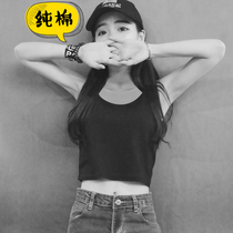 Cotton camisole vest female spring and summer students with bottomless jacket black I-shaped ladies Sports