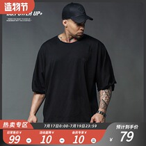 BD bodybuilding station sports leisure black and white two-color short T summer new mens trend fitness loose and wild round neck short T-shirt