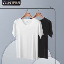 AUN Love Uenmodale Ice Silk Short Sleeve T-shirt Male Round Collar Pure Color Summer New Clothes Half Sleeve Body Shirt
