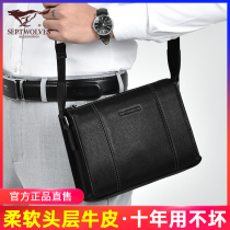 Seven Wolves Inclined Cross Buns Men Genuine Leather Single Shoulder Baotou Layer Bull Leather Brief Business Briefcase 2021 New satchel