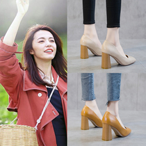 Net red high heels childrens 2021 new fashion shallow single shoes medium heel autumn spring and autumn thick heel late night wild summer