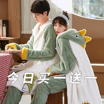 Autumn Winter Coral Suede Lovers Pyjamas women Cavet Thickening Mens Home Suit Suit Plus Size Sleeping Robe Bathrobe Cartoon