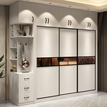 White wardrobe Household bedroom Modern simple economical package installation sliding door cabinet Solid wood sliding door wardrobe