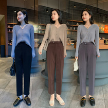 Straight loose suit pants womens spring and autumn 2021 New hanging gray Roman velvet high-grade pipe nine-point trousers