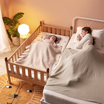 Solid beech childrens bed splicing bed Baby bed splicing large bed widened sheets people boy baby bedside small bed