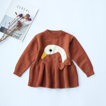 New girls dress in autumn winter and long baby knitting dress baby long sleeve sweater tide