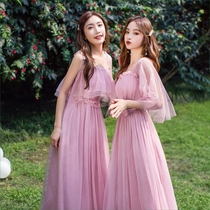 Bridesmaid dress medium-long 2020 new spring and summer wedding sisters dress thin graduation dress skirt evening dress one shoulder