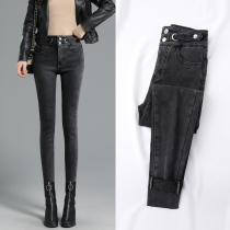 Off-code inventory high-waist jeans womens tight little feet pants thin all-match cropped pants