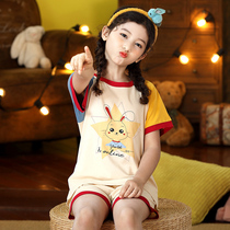 Kids Pajamas Girls Home Clothing Princess Pure Cotton Short Sleeve Baby Girls Thin Air Conditioner Kids Suit Summer