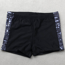 Export European and American childrens swimsuit male small and medium big boy swimming trunks black side printed quick-drying fabric flat corner swimming trunks