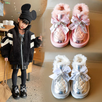 UK Next Sara Girl Snowy Boots 2021 Winter New Plus Suede Thickened Children Cotton Boots Butterfly Knot Short Boots