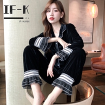 IF-KAN gold velvet pajamas womens autumn and winter two-piece set of ladies spring and autumn casual loungewear can be worn outside the Internet celebrity