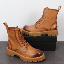 European station new leather Martin boots mens high-top ankle boots personality plus velvet warm boots inner heightened Chelsea boots