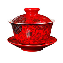 (Special price every day)High-grade flawless red and blue rattan flower cover bowl Wedding tea cup newlywed supplies Wedding cup