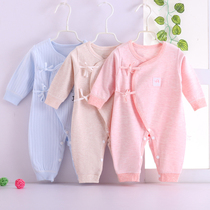 Baby cotton partial lapel one-piece summer spring newborn color cotton crotch sealing romper Summer spring baby belly climbing suit