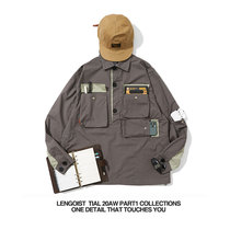 Japanese style mens and womens loose casual amikaki retro tooling multi pocket color color long sleeve lapel collar overcoat