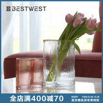 Creative geometric glass vase ornaments Transparent hydroponic flower arrangement bottle Nordic living room dining table soft decoration Light luxury