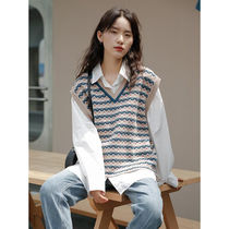 Two-piece single piece lazy wind sweater women loose wear spring and autumn new vest knitted vest shirt tide