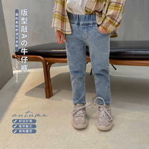 Shrimp paste hemp childrens clothing boys jeans new spring Korean version elastic baby long pants Korean boy handsome