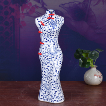 Jingdezhen Ceramic Cheongsam Beauty Porcelain Creative Blue and White Porcelain Character Vase Crafts Living Room Desktop ornaments