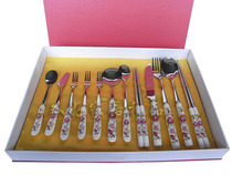 Korean tableware Bone China 12-piece set of stainless steel chopsticks steak knife western fork ice spoon fruit fork coffee spoon