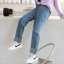 Female big boy elastic jeans female 2021 new spring and autumn Korean version of hanging thin straight wide legs loose pants