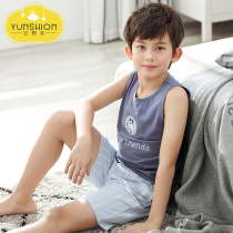  Childrens pajamas Boys short-sleeved cotton summer thin vest medium and large children sleeveless summer boys baby home clothes