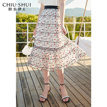 Autumn water Iraqi floral mesh skirt 2021 summer new womens printed long dress high waist lace skirt summer