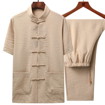 Middle-aged Tang Short Sleeve Cotton Grandpa Summer Clothes Male Father dress Summer Clothes Older Man