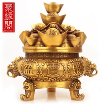 Juyuan Pavilion Brass Yuanbaoshan Cornucopia Orbit Three-legged Beast Head Ding Cenense Burnout Piggy Bank Home Living Room with Cover