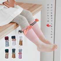 Childrens pantyhose nine points spring and autumn thin section wear Foreign style girls leggings bow baby stockings cotton children