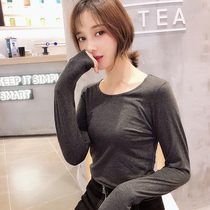 Three-pin thermal underwear ladies thin cotton lycra autumn winter slim sexy base shirt autumn clothing one-piece top round neck