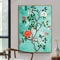 New Chinese hand-painted oil painting rose flower and bird porch office hanging painting modern living room background wall corridor decorative painting