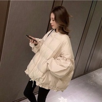 2021 autumn and winter new Korean lantern sleeve drawstring bread suit female student thickened white cotton suit small jacket