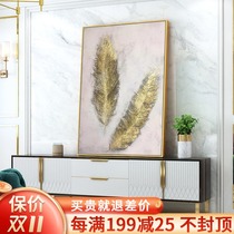 Golden feather oil painting pure hand-painted simple modern light luxury Nordic entrance porch decorative corridor abstract hanging wall