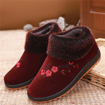 Winter New Products Old Beijing Cloth Shoes Women Shoes Plus Suede Thickening Warm Medium Aged Cotton Shoes Bull Gluten Bottom Soft Bottom Anti Slip