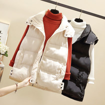 Down cotton waistcoat Female outside wearing Han version 2021 new loose student Short-style waistcoat with hat vest Waistcoat Shoulder Jacket
