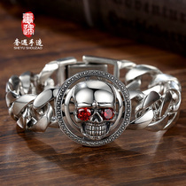 Luxury encounter bracelet trendy male personality domineering skull can rotate sterling silver European and American punk niche retro jewelry tide cool