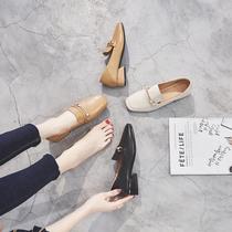 Tide Cards 2020 Autumn New Flat Bottom Shoes Genuine Leather Square Head Light Mouth Soft Bottom Comfort Lady Soft Leather Single Shoes Low Heel Leather Shoes