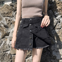 Black shorts denim pants skirt womens high waist a character fake two pieces 2021 new summer thin high waist thin tide