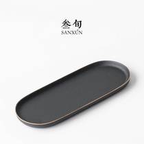 Thirty-year black pottery dry bubble small tea table simple household water storage Tea Sea ceramic kung fu tea set tea tray gold