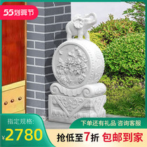 Stone Carving Door Mound Pier Han White Jade Small Elephant Stone Drum Chinese Courtyard Doorway Outdoor Swing Piece Home Door Mound Holding Drum Stone Pair