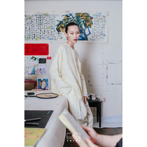 (Fashion Week) TUYUE Moon Walk Show Shell Buckle Splicing Loose White Linen Shirt Limited Edition