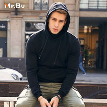 MrBu new sweater mens hooded autumn and winter cotton boys Black Tide thick pullover winter top