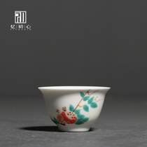 Remembering the beginner white porcelain pure hand-painted pomegranate Gongfu tea cup Pink cup pig oil white ceramic small tea cup