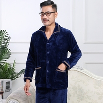 Middle Aged Coral Suede Sleepwear Mens Winter Home Seniors Middle-aged Dad Suit Autumn winter Thickened Add-up RL