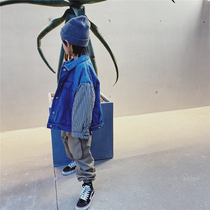 JUSTIN Boys winter clothes New stitching denim Lamb hair Korean version of thick cotton coat