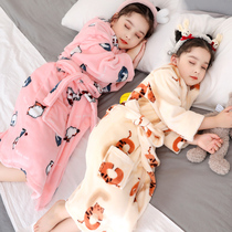 Childrens robes winter flannel thickened and long boys home clothes coral weed baby pajamas cartoon bathrobes