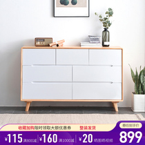Full solid wood seven or nine drawers five drawers Nordic style bedroom simple modern storage cabinet storage living room against the wall