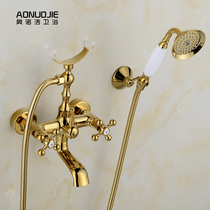 European style vintage golden bathtub faucet into wall classical faucet bathtub all copper hot and cold shower package
